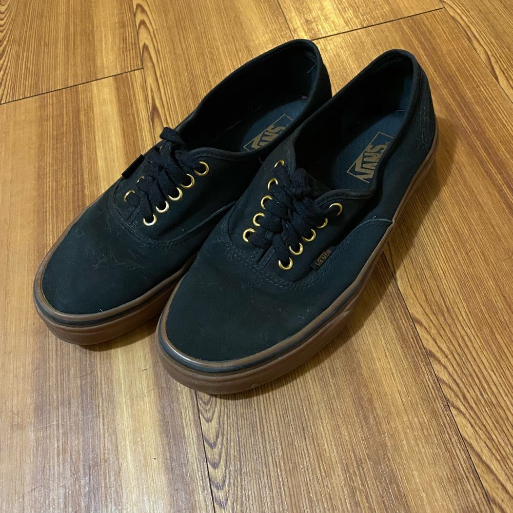 Vans originals. Black and brown with gold lace loops